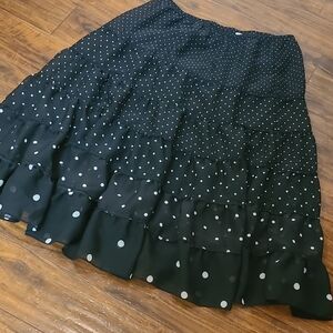 Christopher & Banks Black Polka Dot Tiered Midi Skirt